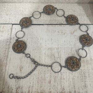 Boho Western Chain Belt Antiqued Silver & Stone Medallions Hip Waist